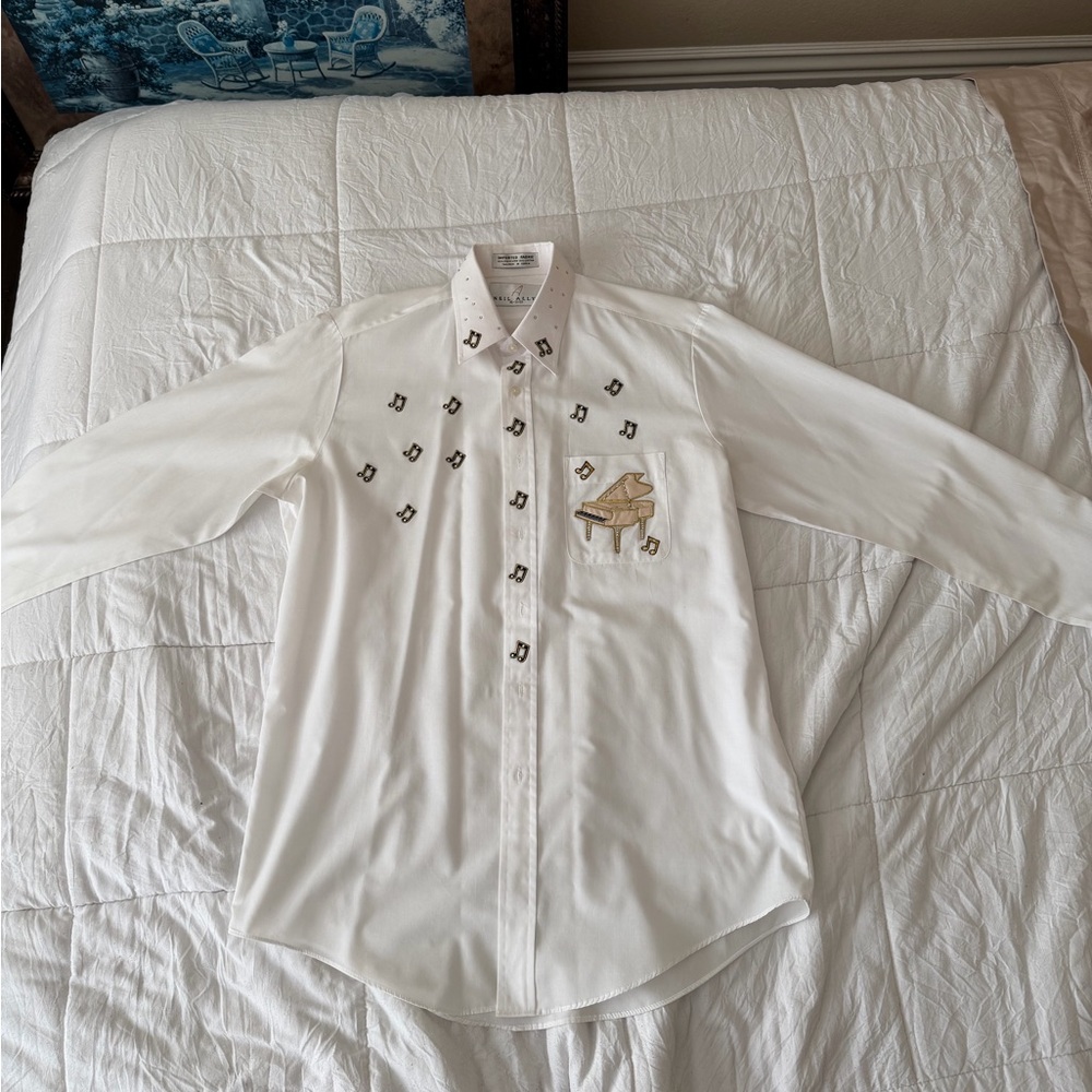 White Embellished Button-Up Shirt